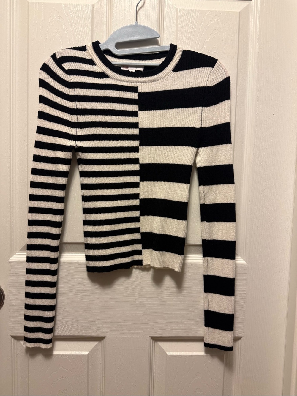 GB Black and White Mixed Stripe Crew Sweater